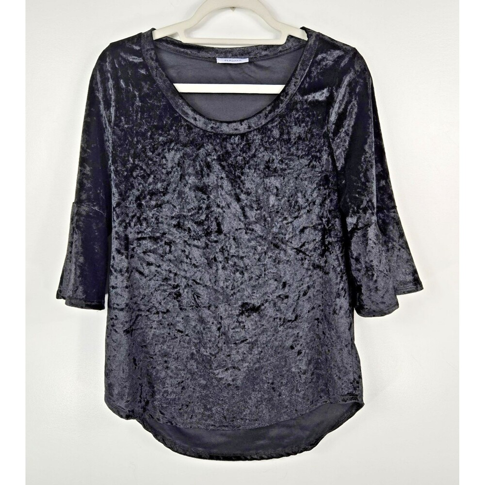 Persaya Women's Size Large Black Velvet Bell Sleeve Blouse